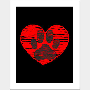 Sketched Dog Paw In Red Heart Posters and Art